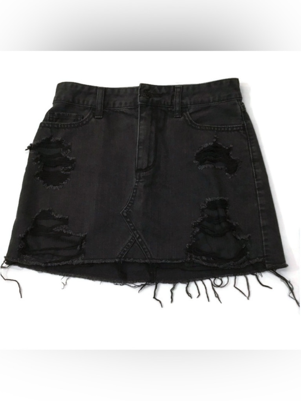 Hollister Black High Rise Distressed Denim Mini Skirt